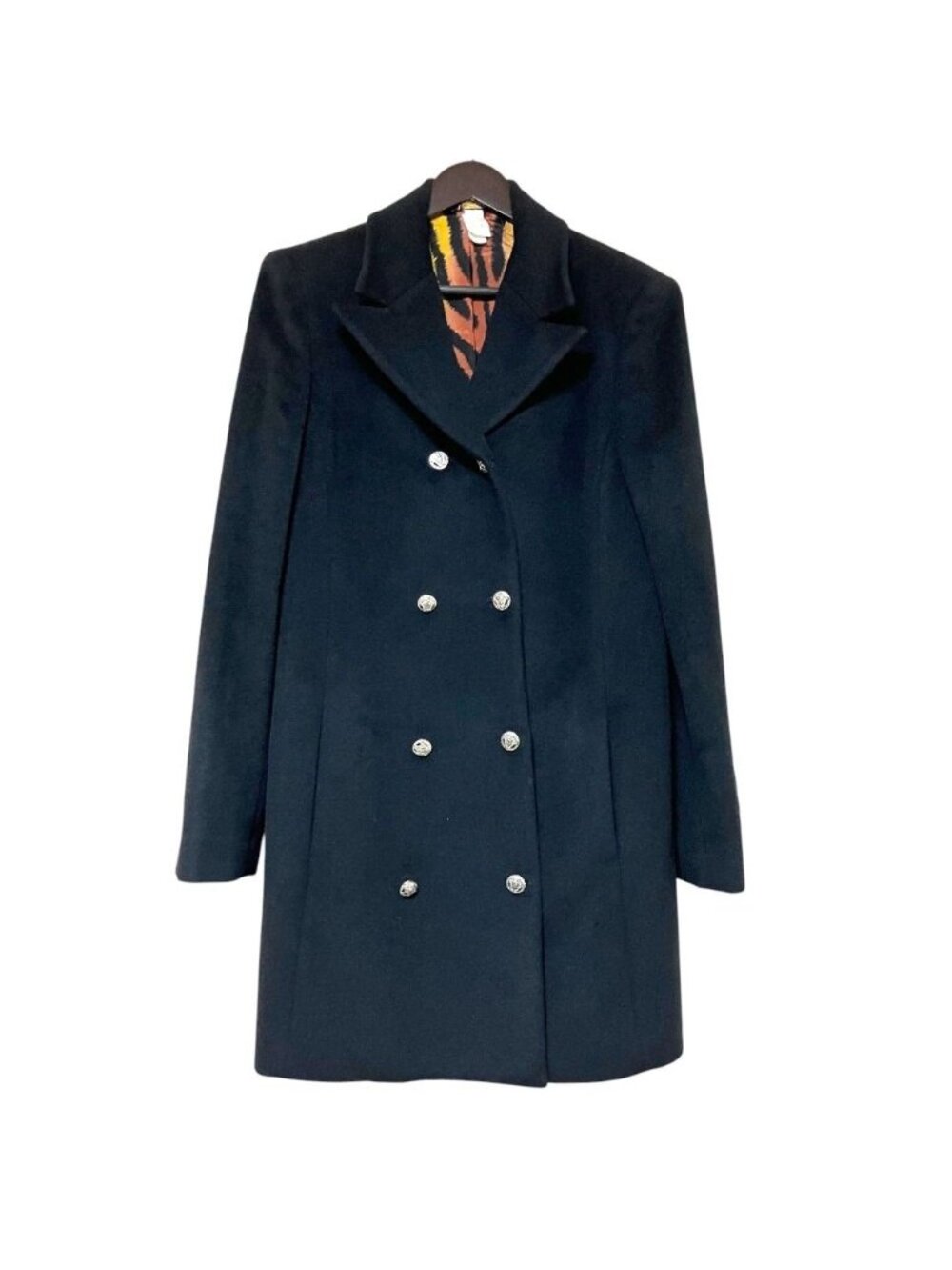 Versace Medusa Button Cashgora Blend Angora Double Breasted Coat 44 Black